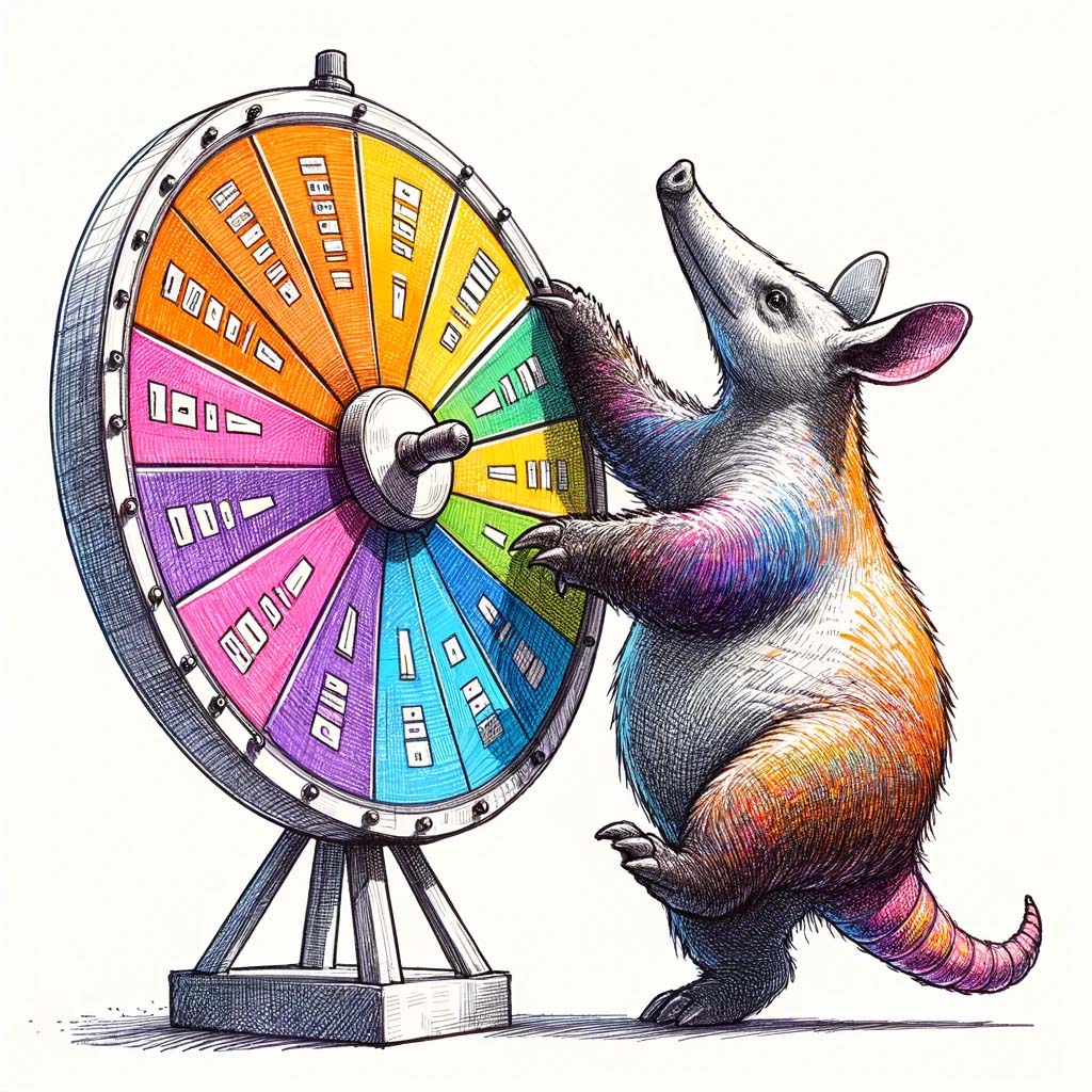 Aardvark Spinning a Wheel